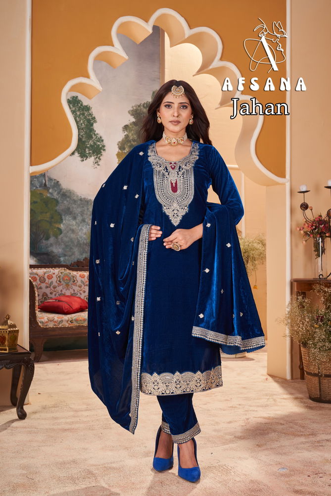 Jahan By Afsana Embroidery Winter Wear Velvet Readymade Suit Wholesalers In Surat